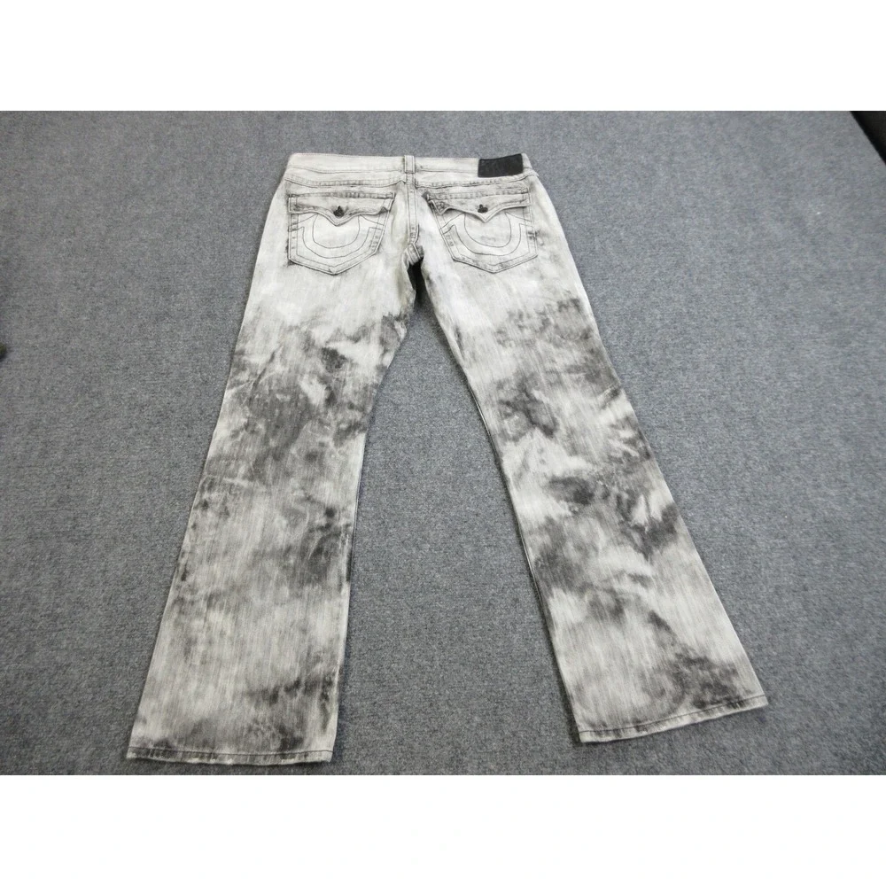 True Religion Ricky Jeans Mens 38x32 Gray Acid Wash Flap Pocket Denim USA